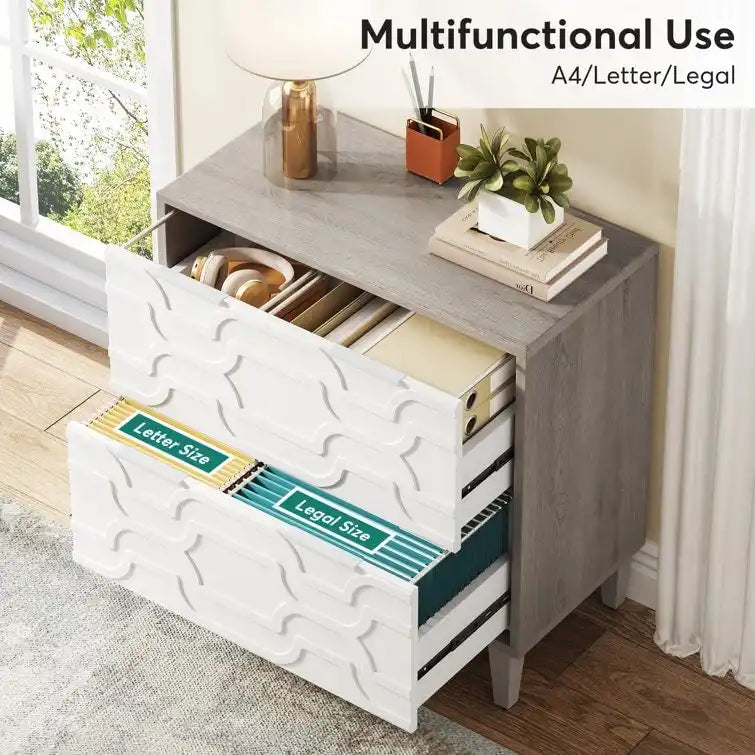Classificatore laterale a 2 cassetti con piano per stampante e aste appendiabiti regolabili – Bianco/Grigio / Bianco/Marrone / Bianco, Singolo