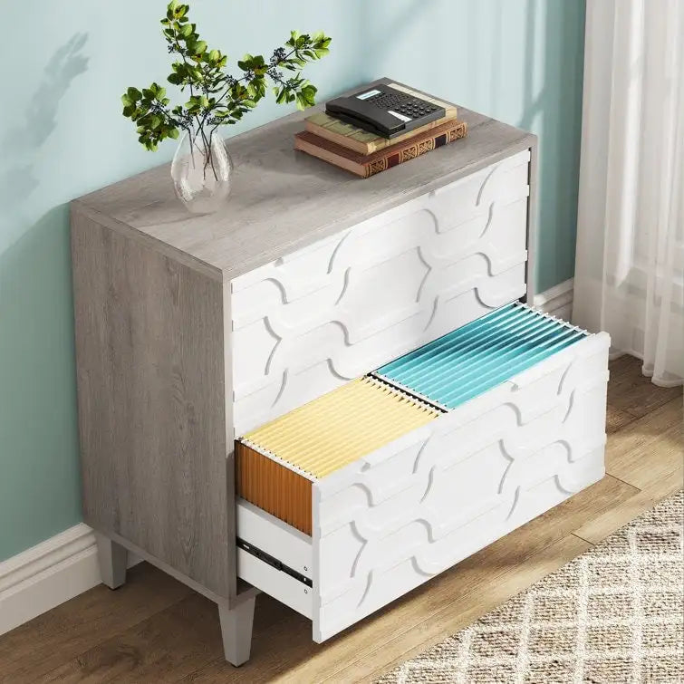 Classificatore laterale a 2 cassetti con piano per stampante e aste appendiabiti regolabili – Bianco/Grigio / Bianco/Marrone / Bianco, Singolo