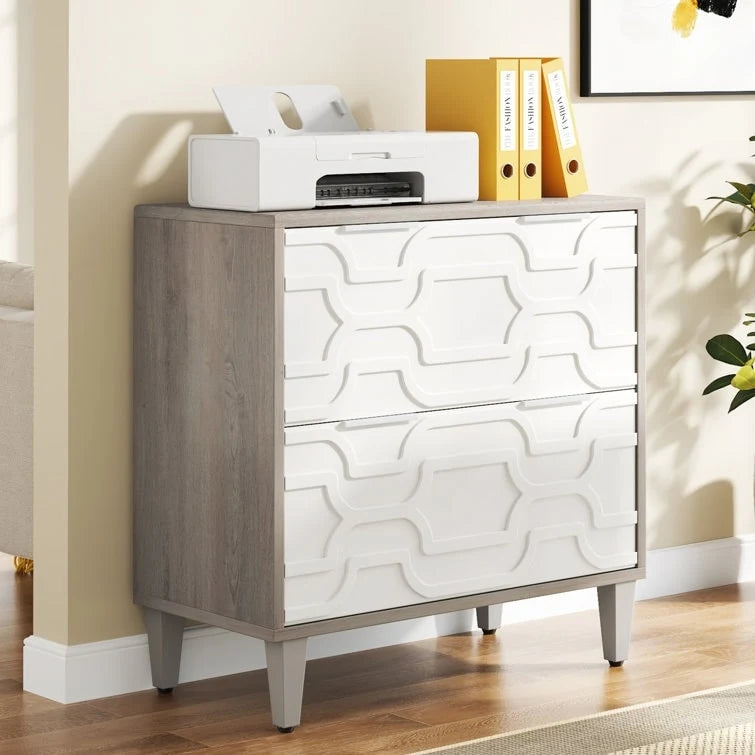 Classificatore laterale a 2 cassetti con piano per stampante e aste appendiabiti regolabili – Bianco/Grigio / Bianco/Marrone / Bianco, Singolo