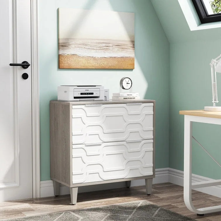 Classificatore laterale a 2 cassetti con piano per stampante e aste appendiabiti regolabili – Bianco/Grigio / Bianco/Marrone / Bianco, Singolo