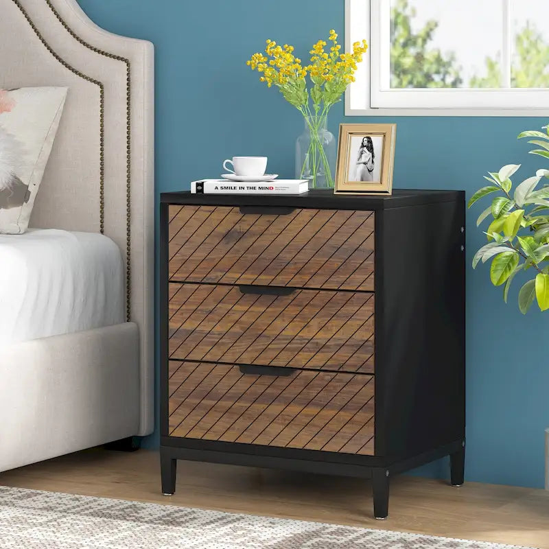 Comodino Moderno a 3 Cassetti con Struttura in Metallo – Bianco/Oro / Biancastro / Marrone/Nero, Singolo