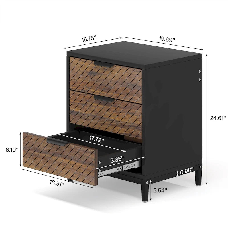 Comodino Moderno a 3 Cassetti con Struttura in Metallo – Bianco/Oro / Biancastro / Marrone/Nero, Singolo