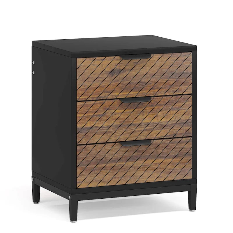 Comodino Moderno a 3 Cassetti con Struttura in Metallo – Bianco/Oro / Biancastro / Marrone/Nero, Singolo
