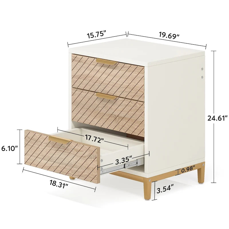 Comodino Moderno a 3 Cassetti con Struttura in Metallo – Bianco/Oro / Biancastro / Marrone/Nero, Singolo