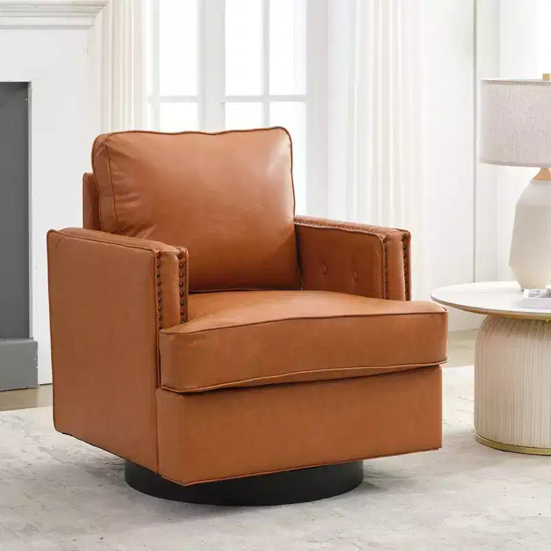 Hyleory Poltrona Girevole a Barile, 31,9 L Poltrone Moderne in Pelle Imbottite Comode Girevoli a 360 Gradi per Soggiorno (set di 2)