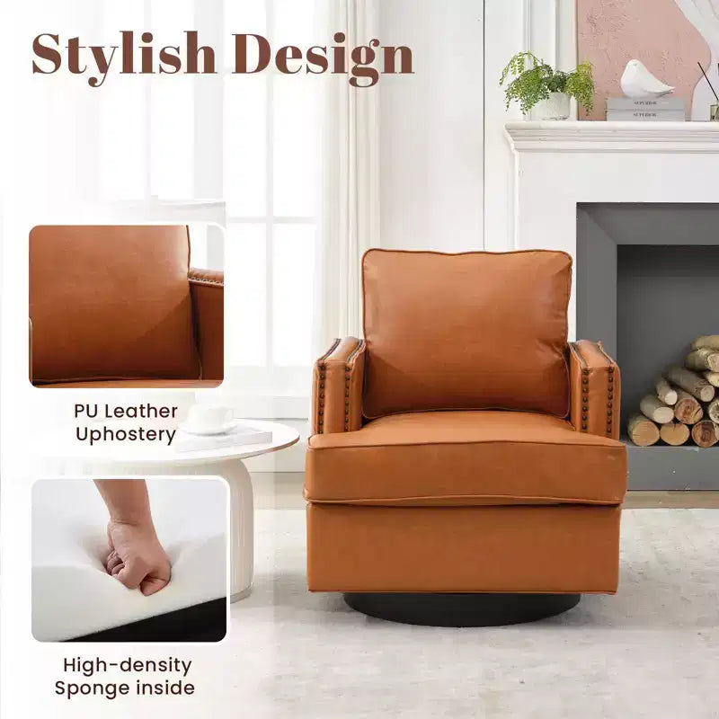 Hyleory Poltrona Girevole a Barile, 31,9 L Poltrone Moderne in Pelle Imbottite Comode Girevoli a 360 Gradi per Soggiorno (set di 2)