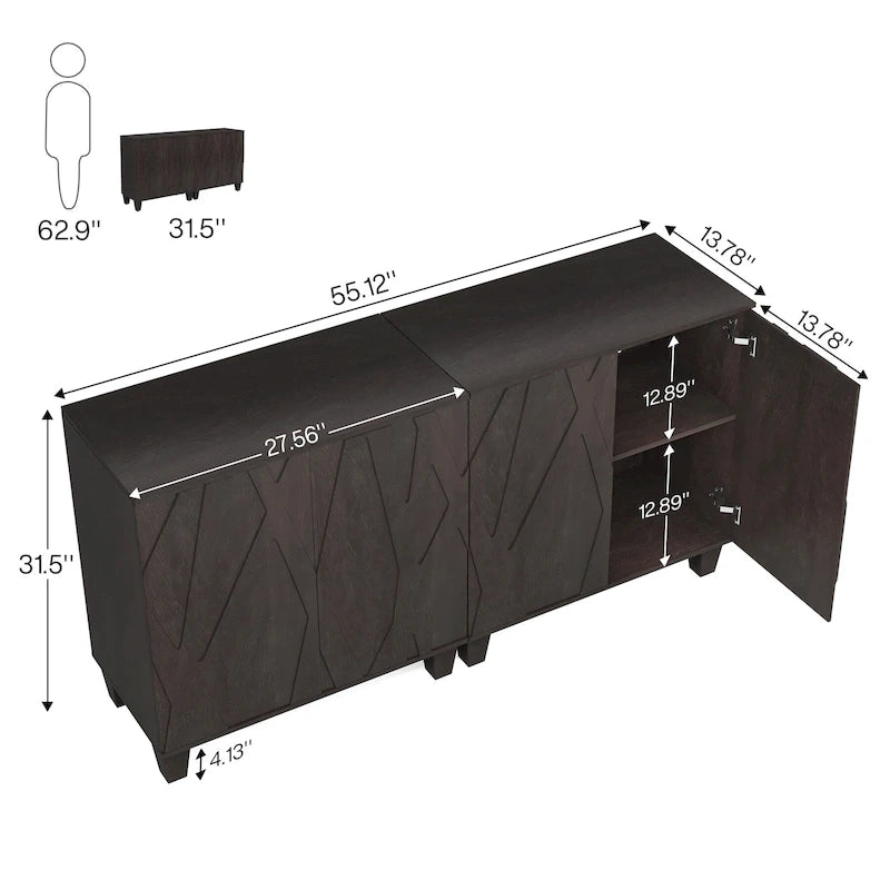 Mobile Credenza Retro-Modern a 2 ante – Noce/Nero, Singolo