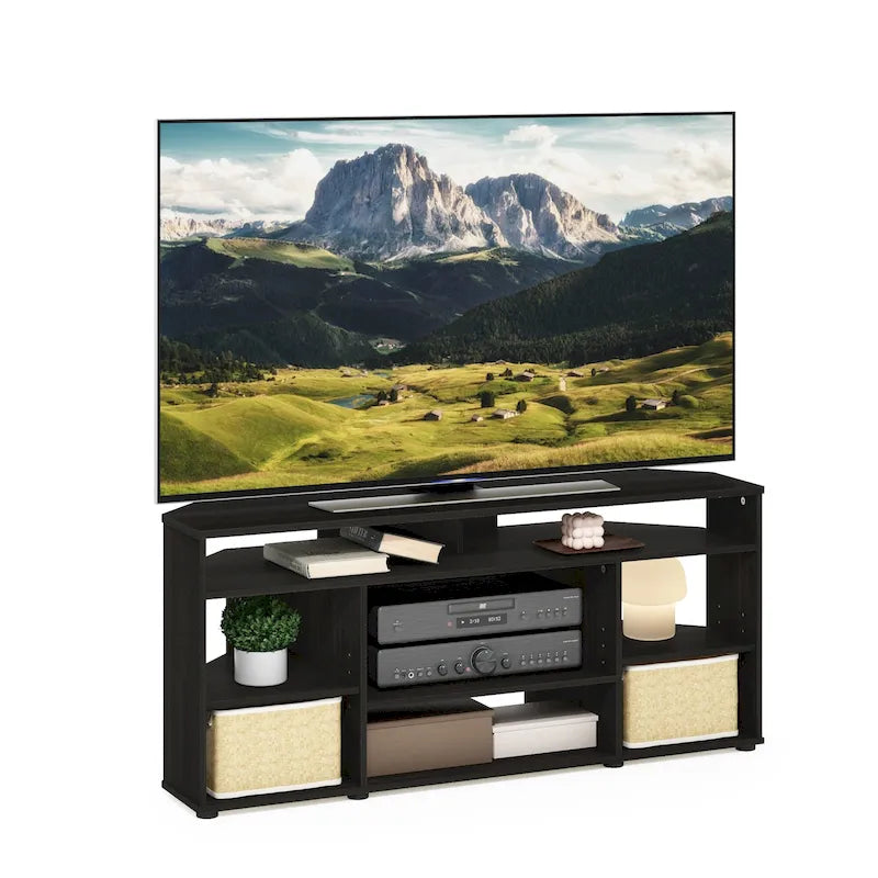 Mobile TV ad angolo con ripiani aperti a più livelli – Bianco / Pino Ambrato / Espresso, Singolo, Adatto per TV fino a 55"