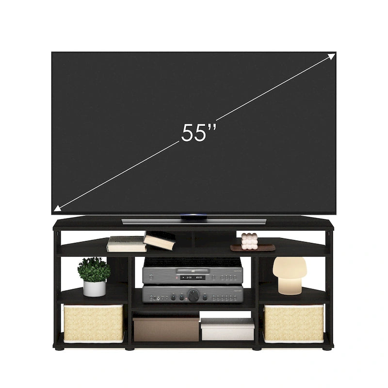 Mobile TV ad angolo con ripiani aperti a più livelli – Bianco / Pino Ambrato / Espresso, Singolo, Adatto per TV fino a 55"