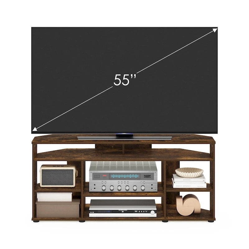 Mobile TV ad angolo con ripiani aperti a più livelli – Bianco / Pino Ambrato / Espresso, Singolo, Adatto per TV fino a 55"