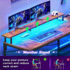 Scrivania angolare per computer con cassetto portadocumenti in tessuto, scaffali a 3 livelli, prese di corrente, luci LED e supporto per monitor – Bianco / Nero / Marrone, Singolo