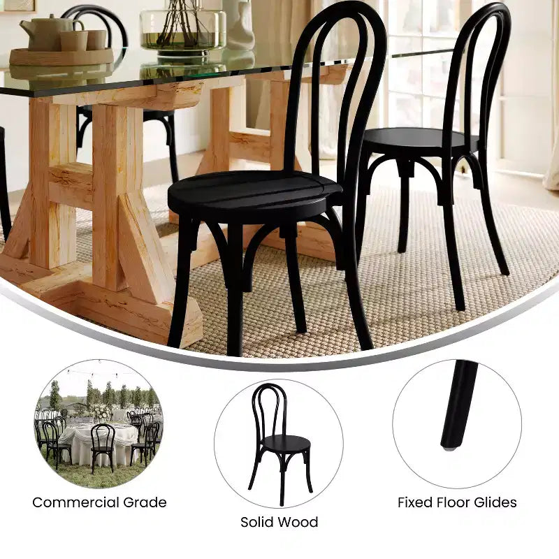 Sedia da pranzo in legno massello Merrick Lane stile Thonet con design impilabile ed eleganti finiture