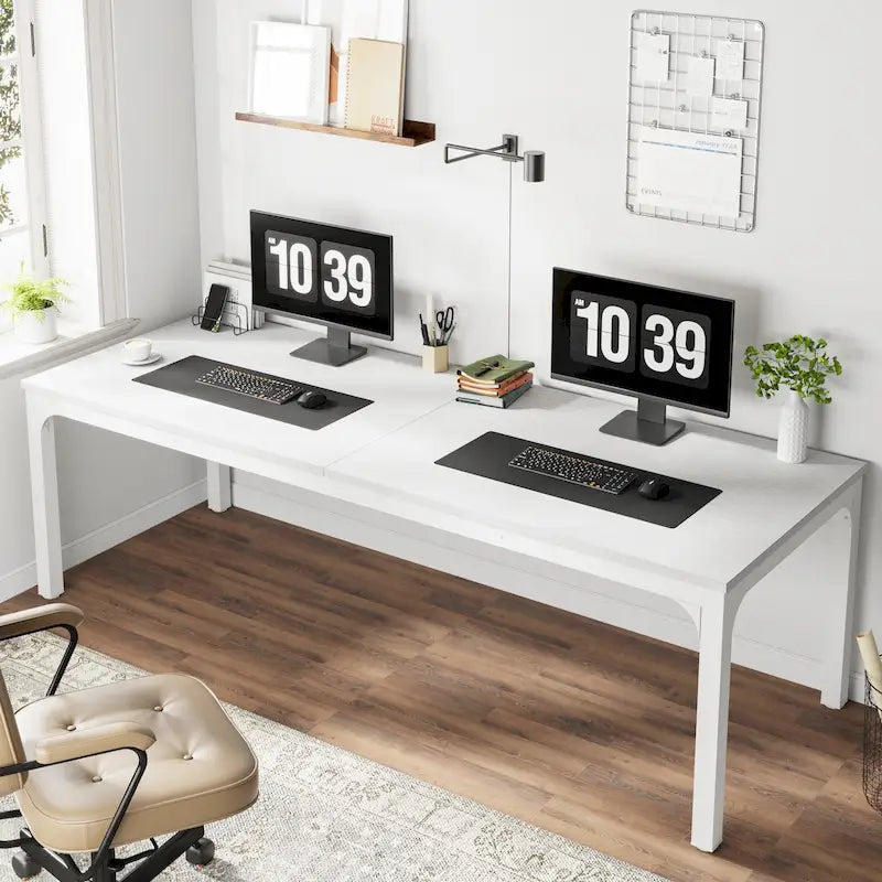 Scrivania per computer extra lunga per 2 persone con gambe in metallo e rinforzi triangolari – Colori multipli, Posti per 2