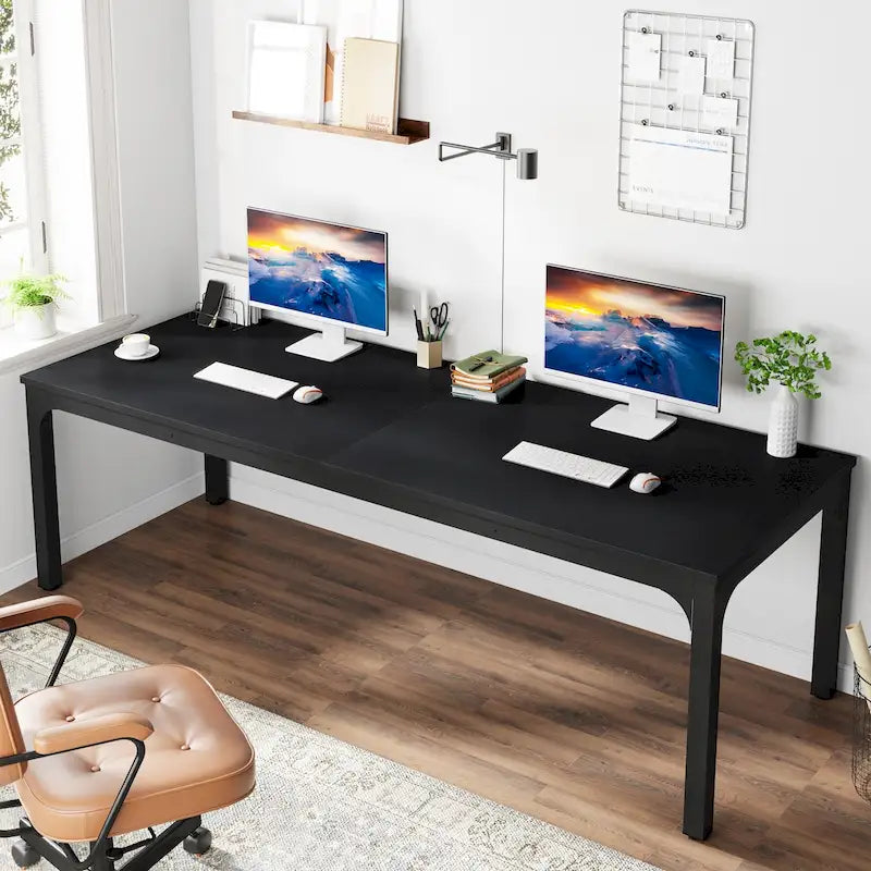 Scrivania per computer extra lunga per 2 persone con gambe in metallo e rinforzi triangolari – Colori multipli, Posti per 2