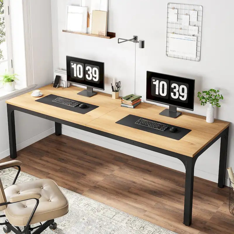 Scrivania per computer extra lunga per 2 persone con gambe in metallo e rinforzi triangolari – Colori multipli, Posti per 2