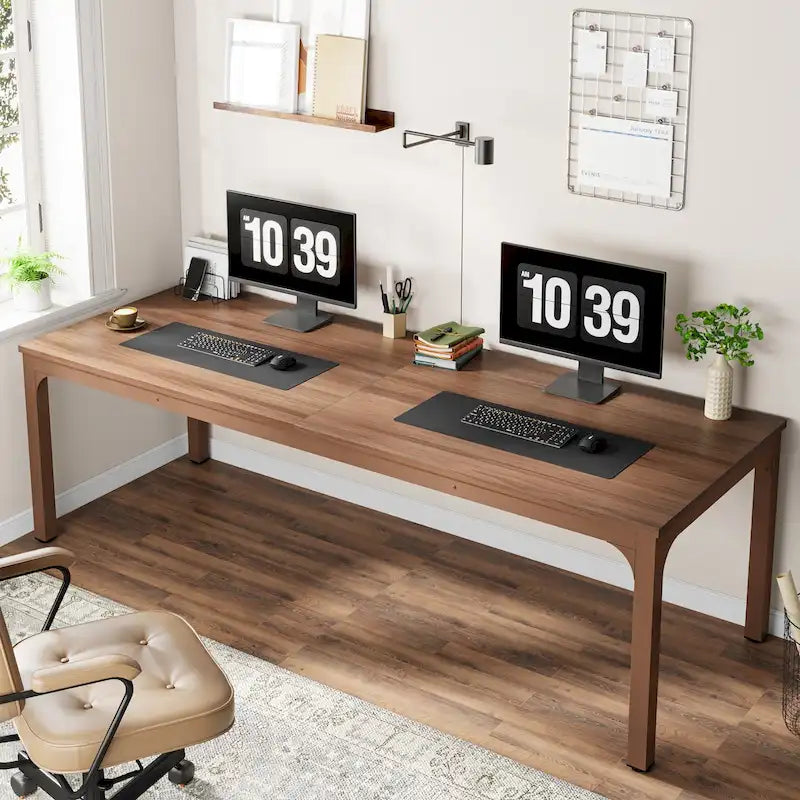 Scrivania per computer extra lunga per 2 persone con gambe in metallo e rinforzi triangolari – Colori multipli, Posti per 2