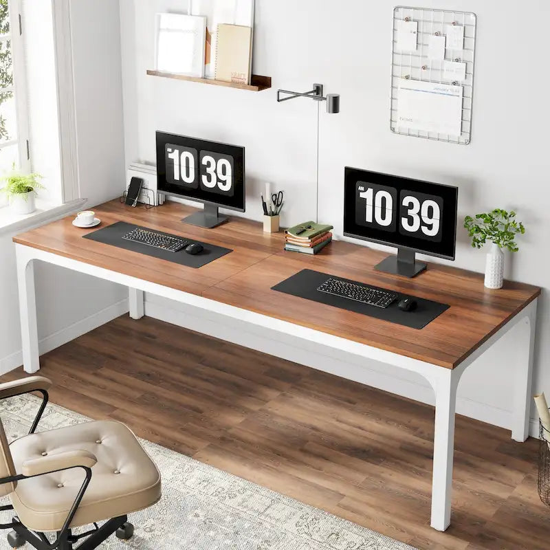 Scrivania per computer extra lunga per 2 persone con gambe in metallo e rinforzi triangolari – Colori multipli, Posti per 2