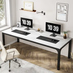 Scrivania per computer extra lunga per 2 persone con gambe in metallo e rinforzi triangolari – Colori multipli, Posti per 2