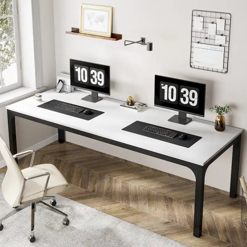 Scrivania per computer extra lunga per 2 persone con gambe in metallo e rinforzi triangolari – Colori multipli, Posti per 2