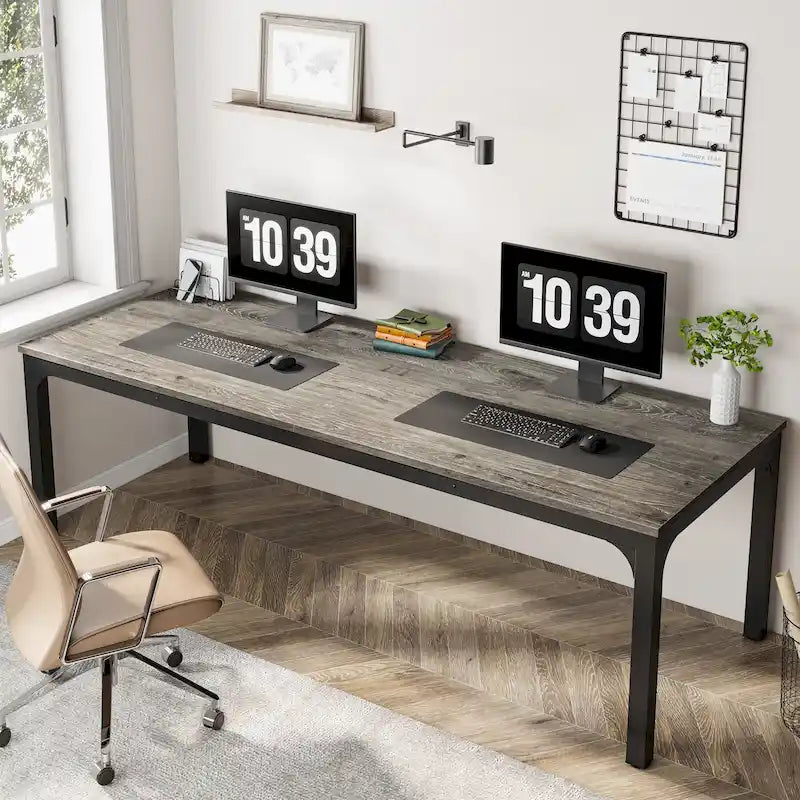 Scrivania per computer extra lunga per 2 persone con gambe in metallo e rinforzi triangolari – Colori multipli, Posti per 2