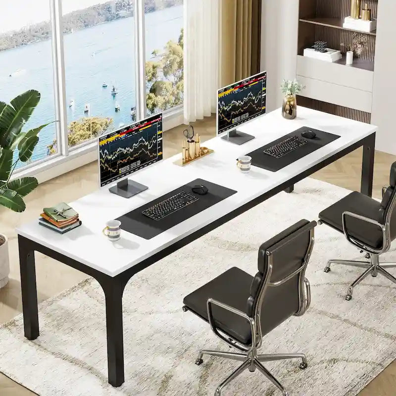 Scrivania per computer extra lunga per 2 persone con gambe in metallo e rinforzi triangolari – Colori multipli, Posti per 2