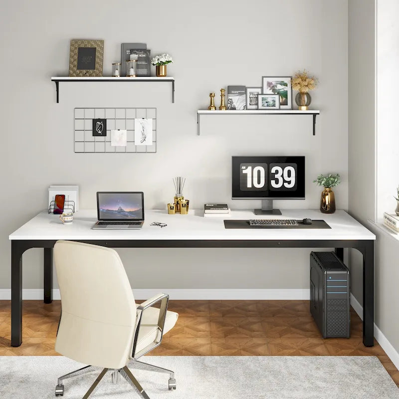 Scrivania per computer extra lunga per 2 persone con gambe in metallo e rinforzi triangolari – Colori multipli, Posti per 2