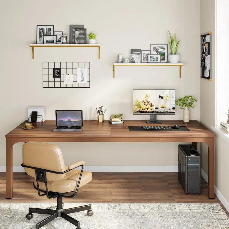 Scrivania per computer extra lunga per 2 persone con gambe in metallo e rinforzi triangolari – Colori multipli, Posti per 2