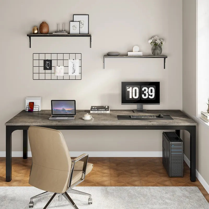 Scrivania per computer extra lunga per 2 persone con gambe in metallo e rinforzi triangolari – Colori multipli, Posti per 2