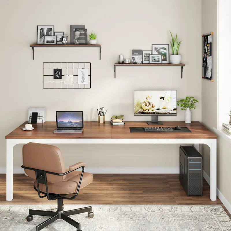 Scrivania per computer extra lunga per 2 persone con gambe in metallo e rinforzi triangolari – Colori multipli, Posti per 2