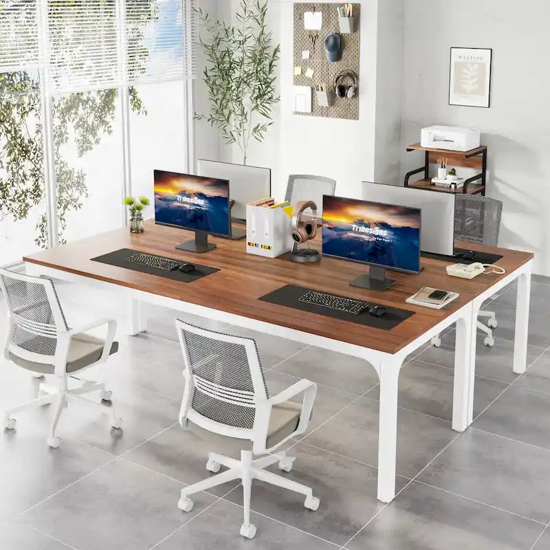 Scrivania per computer extra lunga per 2 persone con gambe in metallo e rinforzi triangolari – Colori multipli, Posti per 2