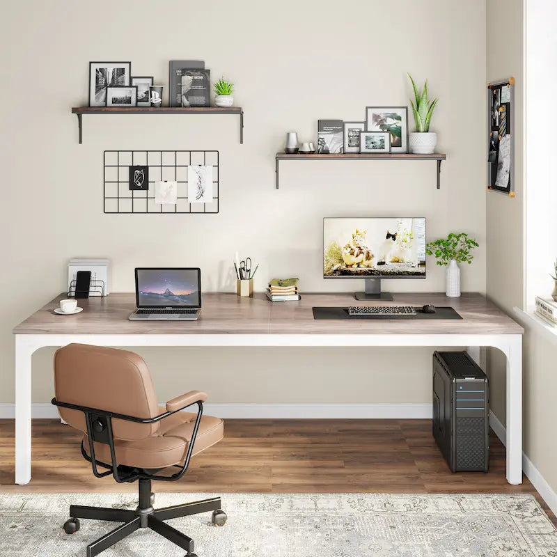 Scrivania per computer extra lunga per 2 persone con gambe in metallo e rinforzi triangolari – Colori multipli, Posti per 2