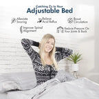 Base letto regolabile con materasso ibrido da 30 cm, doppio massaggio, porte USB e luce sotto il letto – Bianco/Grigio, singolo XL/una piazza e mezza/matrimoniale/king/king diviso/California king, per 1-2 persone