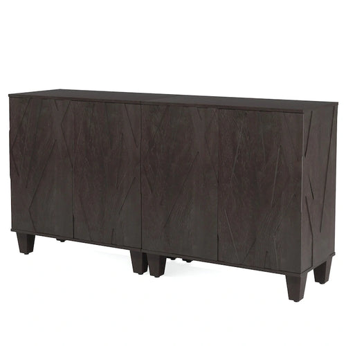 Madia/mobile credenza a 2 ante con molla, divisorio regolabile e gambe in legno massello – Marrone/Nero, singolo