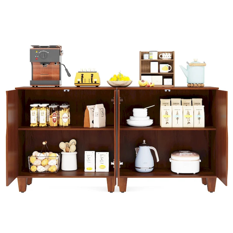 Madia/mobile credenza a 2 ante con molla, divisorio regolabile e gambe in legno massello – Marrone/Nero, singolo