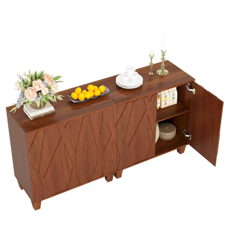 Madia/mobile credenza a 2 ante con molla, divisorio regolabile e gambe in legno massello – Marrone/Nero, singolo