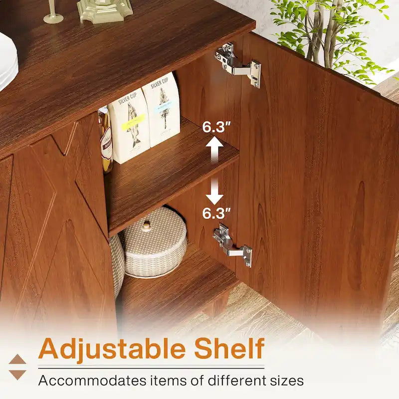 Madia/mobile credenza a 2 ante con molla, divisorio regolabile e gambe in legno massello – Marrone/Nero, singolo