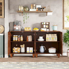 Madia/mobile credenza a 2 ante con molla, divisorio regolabile e gambe in legno massello – Marrone/Nero, singolo