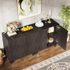 Madia/mobile credenza a 2 ante con molla, divisorio regolabile e gambe in legno massello – Marrone/Nero, singolo