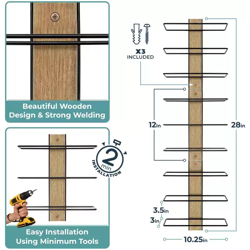 Sorbus Portabottiglie da Parete in Legno di Mogano per 9 Bottiglie – Perfetto per Bar di Casa, Cucina, Sala da Pranzo, Bottiglie di Vino da Parete