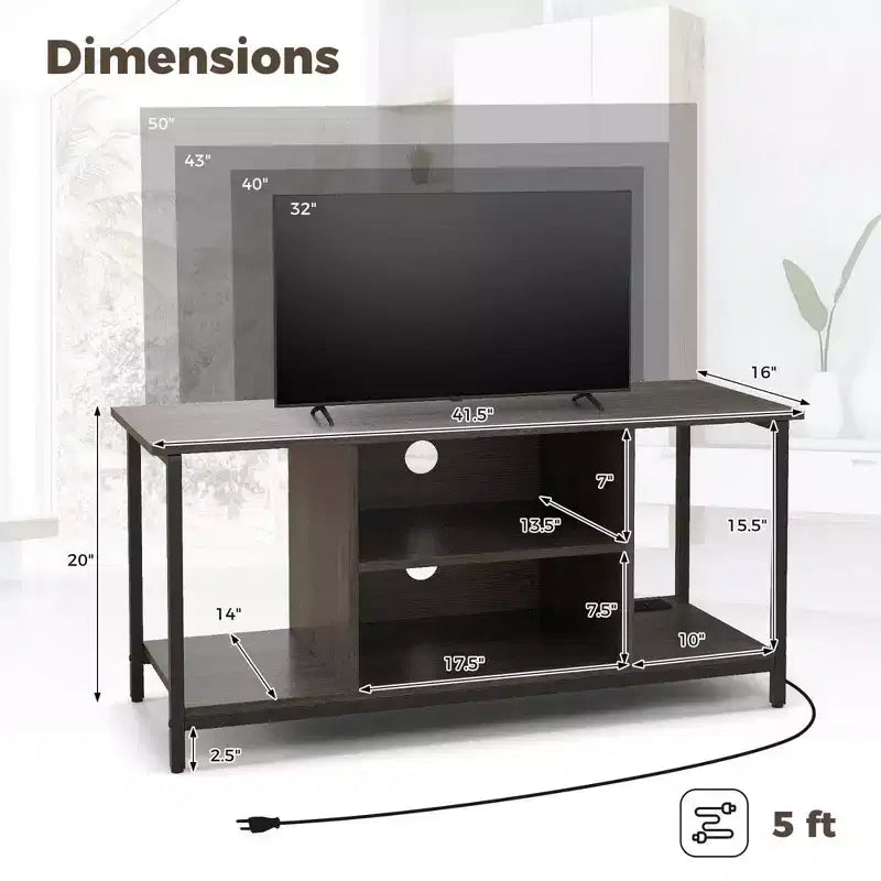 Mobile porta TV Costway con presa di corrente USB e porta Type-C, tavolo consolle TV a 3 ripiani, grigio
