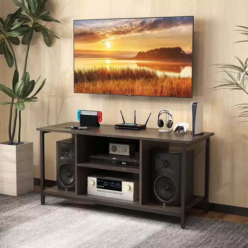 Mobile porta TV Costway con presa di corrente USB e porta Type-C, tavolo consolle TV a 3 ripiani, grigio