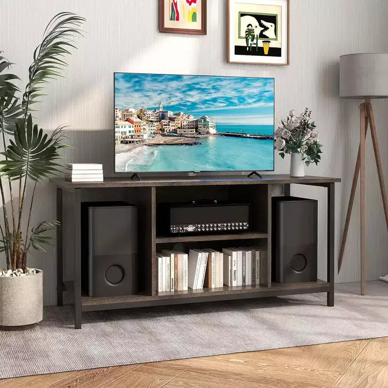 Mobile porta TV Costway con presa di corrente USB e porta Type-C, tavolo consolle TV a 3 ripiani, grigio