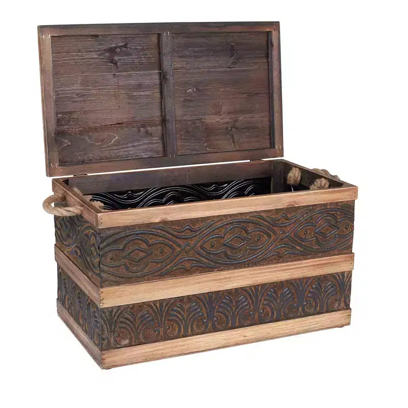 Baule Decorativo Household Essentials, Metallo Goffrato, Piccolo, Tinta Noce e Mandorla