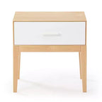 Comodino in legno Duo Plank+Beam con 1 cassetto, tavolino in legno per camera da letto, comodino, bianco/betulla