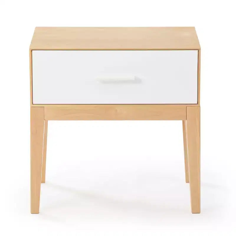 Comodino in legno Duo Plank+Beam con 1 cassetto, tavolino in legno per camera da letto, comodino, bianco/betulla