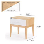 Comodino in legno Duo Plank+Beam con 1 cassetto, tavolino in legno per camera da letto, comodino, bianco/betulla