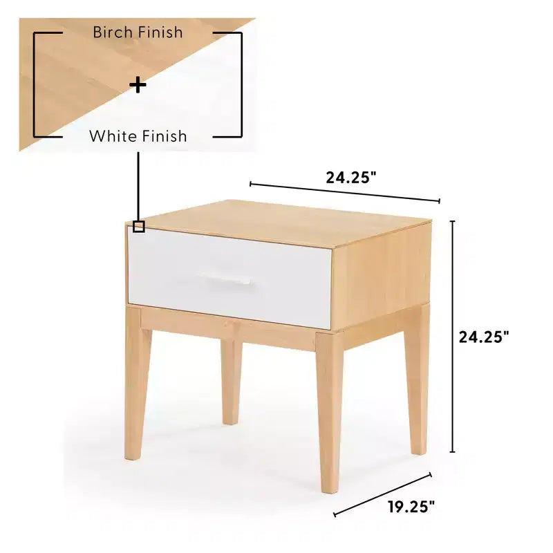 Comodino in legno Duo Plank+Beam con 1 cassetto, tavolino in legno per camera da letto, comodino, bianco/betulla