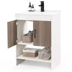 Mobile bagno Costway 25" con lavabo, ante, ripiano aperto, alzatina, rubinetto e piletta a scomparsa