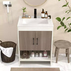 Mobile bagno Costway 25" con lavabo, ante, ripiano aperto, alzatina, rubinetto e piletta a scomparsa