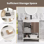 Mobile bagno Costway 25" con lavabo, ante, ripiano aperto, alzatina, rubinetto e piletta a scomparsa
